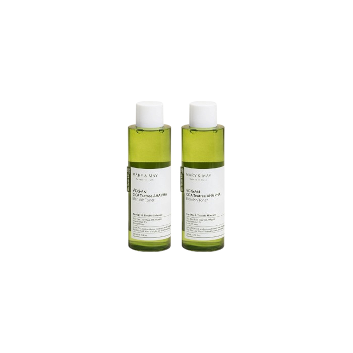 Mary&May Vegan CICA Teatree AHA PHA Blemish Toner - 200ml (2ea) Set Mary&May Vegan CICA Teatree AHA PHA Blemish Toner - 200ml (2ea) Set