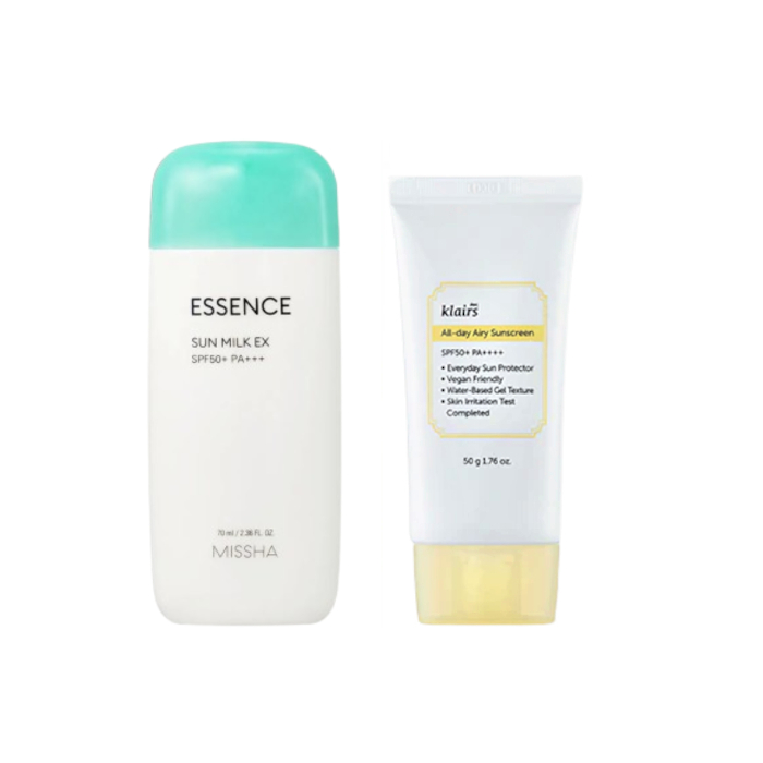 MISSHA All Around Safe Block Essence Sun Milk EX 70ml SPF50+ PA+++ & Klairs All-day Airy Sunscreen 50g SPF50+ PA++++