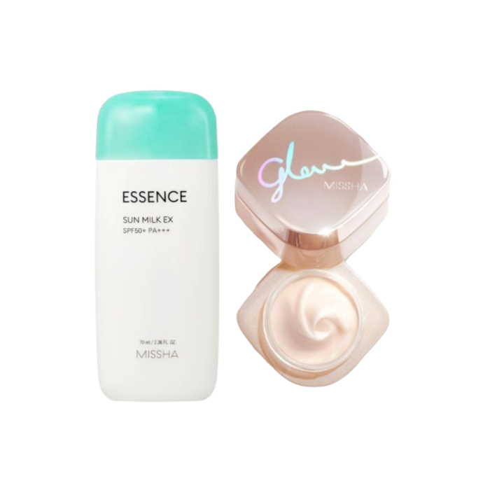 MISSHA All Around Safe Block Essence Sun Milk EX SPF50+ PA+++ 70ml & Glow Skin Balm 50ml