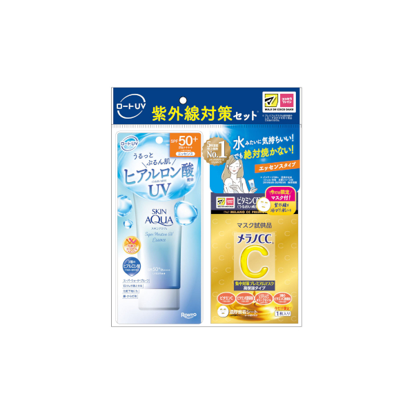 Rohto Mentholatum - Skin Aqua Super Moisture Essence Sunscreen SPF50+/PA++++ - 80g - White + Melano CC Intensive Care Premium Mask - 1pc - 80g + 1pcs