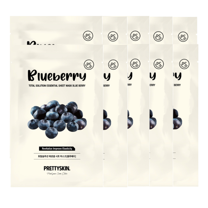 PRETTYSKIN - Total Solution Essential Sheet Mask - 1pc - Blueberry (10ea) Set